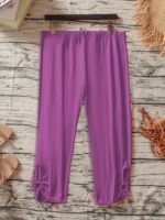 Women'S Plus Size Stretchy Casual Pants - Solid Color Black, Elastic Waistband, Comfort Fit, Polyester, Machine Washable - Ideal For Spring/Summer/Fall - Image 5