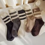 5 Pairs Thick Autumn And Winter Striped Long Women'S Socks