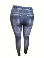 Plus Size Women'S High-Waisted Tight-Fitting Leggings With All-Over Vertical Stripe Print - Stretchy Non-See-Through Fabric, Faux Pockets, Machine Washable For Year-Round Casual & Formal Wear, High Waisted Leggings, Formal Attire Leggings, Faux Pocket Design - Image 10