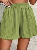 Women'S Plus Size Casual Wide-Leg Shorts Solid Green - Lightweight Polyester, Elastic Waistband, Perfect For Spring/Summer Vacations - Image 10