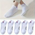 10 Pairs Men'S Athletic Crew Socks - Breathable Moisture-Wicking Polyester-Spandex Blend, Elastic Ribbed Cuff With Letter Design, Black & White Color Options, Machine Washable For Sports & Casual Wear - Image 2