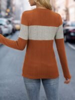 Women'S Elegant Color Block Crew Neck Top, 95% Polyester 5% Elastane Knit Fabric, Regular Length, Solid Pattern, Fall/Winter Fashion, 160G/M? Weight - Image 5