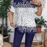 Elegant Plus Size Crew Neck T-Shirt With Floral Print - Soft Medium Stretch Fabric, Short Sleeve Top For Women, Casual Wear, All Season Tee|Floral Print Top|Comfortable Fit, Plus Size Clothing
