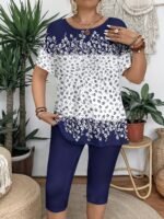 Elegant Plus Size Crew Neck T-Shirt With Floral Print - Soft Medium Stretch Fabric, Short Sleeve Top For Women, Casual Wear, All Season Tee|Floral Print Top|Comfortable Fit, Plus Size Clothing