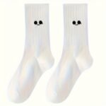 5 Pairs Women'S Mid-Calf Socks - Cute Cartoon-Themed Long Socks With Expressive Faces, Soft Breathable Warm Winter Socks For Everyday & Formal Outfits - Spring, Fall, Winter Fashion Accessories (5 Pairs), Cute Socks, Seasonal Fashion, Playful Design, Comfortable Fit, Trendy Socks, Fashionconscious Women - Image 6