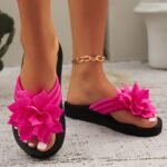 1Pc Women'S Floral Flip-Flops Women'S Floral Embellished Flip-Flops, Solid Color, All-Season, Slip-On, Vacation Style, Fabric Upper, Eva Sole & Insole, Mid Heel, With Taizhou-Origin For North America & European Special - Image 11