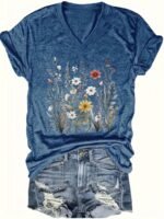 2024 Cross-Border European And American Women'S V-Neck Loose Casual Short Sleeve Top Layering T-Shirt - Image 2