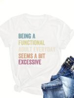 Plus Size Functional Letterprint T-Shirt, Casual Crew Neck Short Sleeve T-Shirt For Spring & Summer, Women'S Plus Size Clothing - Image 8