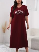 Women'S Plus Casual Lounge Dress, Plus Size Slogan Print Short Sleeve Round Neck Sleep Dress - Image 10
