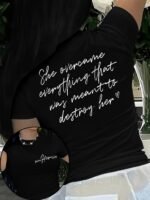 Women'S Casual Black T-Shirt With Inspirational Quote "She Overcame Everything That Was Meant To Destroy Her" - Short Sleeve, Round Neck, Summer Top, Relaxed Fit, Casual Summer Top|Motivational Quote Shirt|Short Sleeve Shirt