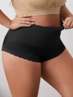 Women'S Plus Size High Waist Shapewear Panties - Soft, Comfortable Nylon Blend With Lace Detail, Breathable & Elastic Tummy Control, Elegant Solid Color Briefs - Image 7