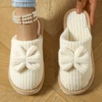 Women'S Slip-On Winter Slippers - Cozy Fleece-Lined Eva Sole, Soft All-Season Indoor House Shoes For Home & Couples, Casual Slip-On Design With Bow Detail, Slipon Shoes - Image 3
