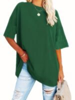 Women'S Plus Size Casual Short Sleeve T-Shirt - Vibrant Red Round Neck Loose Fit Tee, Machine Washable All-Season Comfort Top For Casual Attire, Ladies T Shirts, Soft Fabric Tee - Image 8