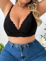 1Pc French Triangle Lace Bra - No Underwire, Seamless Comfort, Plus Size Friendly, Sexy Sheer Design With Medium Stretch Fabric For Everyday & Special Occasions, Lace Bralette, Elegant Lingerie, Elegant Underwear, Comfortable Fit - Image 7