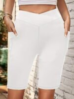 Women'S High-Waisted Yoga Shorts - Quick-Dry, Compression Running Shorts With Elastic Waistband & Drawstring, Breathable Stretch Fabric, White, Workout Shorts
