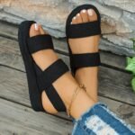 Women'S Slip-On Open-Toe Sandals With Adjustable Crisscross Straps - Breathable Fabric Upper & Lightweight Eva Sole - Casual Beach Shoes For Summer, Outdoor, And All-Season Wear, Crisscross Design, Eva Construction, Summer Footwear, Minimalist Style, Soft Insole, Casual Attire - Image 2