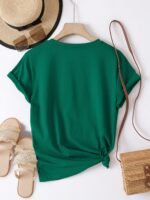 Casual Crew Neck Short Sleeve T-Shirt, Women'S Polyester Basic Round Neck Pullover, Heart Butterfly Pattern, With Slight Stretch, Regular Length And H Fit - Image 10