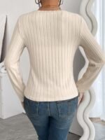 Women'S Chic Ribbed V-Neck Slim Fit Top - Elegant Long Sleeve, Solid Black, Perfect For Fall/Winter Fashion, Stylish Layering Piece - Image 10