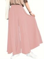 Plus Size Women'S Elegant Casual Wide-Leg Pants With Elastic Waist & Smocking Detail - Solid Color Non-Stretch Fabric, Middle Eastern-Inspired Design For All-Season Versatile Wear - Image 5