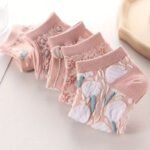 5 Pairs Women'S Floral Print Ankle Socks - Pink Low-Cut No-Show Spring/Autumn Socks With Delicate Flower Patterns, Breathable & Durable For Casual & Formal Wear, Seasonal Wear Socks, Durable Socks - Image 8