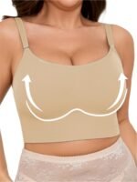 Plus Size Simple Bra, Women'S Solid Seamless Double Layer Comfort Bralette With Removable Pads - Image 2