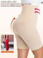 1Pc Plus Size Women'S High-Waisted Shaper Shorts, Tummy Control And Butt Lifter, Thigh Slimmer, Knit Polyamide Fabric, Solid Color, High Support Body Shaper - Image 4
