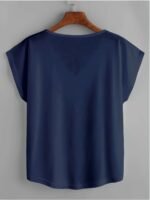 Women'S Plus Size Beige Batwing Sleeve V-Neck T-Shirt - Loose Fit, Elegant Pullover With Slight Stretch Fabric, All-Season Top, Comfortable Clothing | Minimalist Style | Glossy Finish, Plus Size Shirts - Image 10