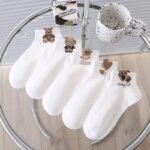 5 Pairs Cute 3D Cartoon Bear Socks, Comfy & Breathable Short Socks, Women'S Stockings & Hosiery - Image 3