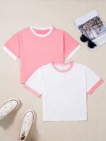 2Pcs Summer Short Sleeved Women Splicing Simple Short Top Slimming Elastic T -Shirt Women - Image 2