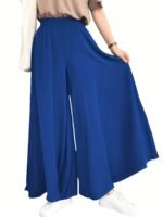 Plus Size Women'S Elegant Casual Wide-Leg Pants With Elastic Waist & Smocking Detail - Solid Color Non-Stretch Fabric, Middle Eastern-Inspired Design For All-Season Versatile Wear - Image 2