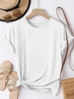 Solid Color Crew Neck T-Shirt, Casual Short Sleeve T-Shirt For Spring & Summer, Women'S Clothing - Image 9