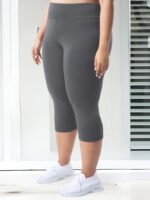Plus Size High-Waisted 7/8 Leggings - 4-Way Stretch Tummy Control Yoga Pants With Pockets, Solid Color Summer Workout & Casual Wear, Machine Washable, Workout Leggings, Stylish Comfort Wear, Snug Fit Attire - Image 2