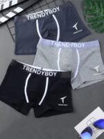3Pcs Trendyboy Men'S Boxer Briefs - Soft & Breathable Polyester Blend, Comfort Fit With Elastic Waistband, Sleek Geometric Pattern Design For Home & Sports Wear - Image 4