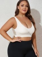 Plus Size Simple Bra, Women'S Solid Hollow Out Shockproof Wide Strap Tank Bra - Image 5