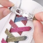 1 Pair Elastic No-Tie Shoe Laces With Diamond Buckle, Lightweight Acetate Rivet Laces, Solid Color Fashion Sneaker Laces, Hand Washable, Woven Craftsmanship, Sports Style