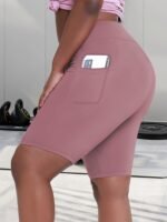 Women'S High-Waisted Plus Size Side Pocket Shorts, Breathable Workout Leggings For Women, Fitness Apparel - Image 9