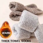 3 Pairs Men'S Winter Warm Socks, Thick Towel Mid-Calf Socks, Anti-Cold Snow Boots Socks, Size 39-44, Polyester Blend, Elastic, Solid Color, Hand Wash Or Dry Clean, Knitted Fabric - Image 2