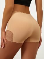 Women'S Mid-Rise Boyshort Panties - Contrast Lace Trim With Scallop Detail & Playful Bow Tie, Soft Comfortable Seamless Design, Moderate Support, Solid Color For Casual Or Special Occasions, Cute Panties, Everyday Comfort Wear, Elegant Underwear, Moderate Support Underwear - Image 4