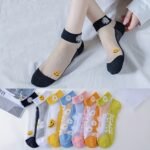 5 Pairs Of Floral Prints With Contrasting Fishnet Stockings, Breathable And Comfortable Ankle Socks, Women'S Stockings And Sweaters. - Image 5