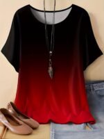 Plus Size, Oriented Plus Size Minimalist Two-Tone Print T-Shirt Spring/Summer Casual Round Neck Short Sleeve Top For Women, No Accessories Included - Image 6