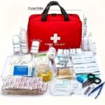 184Pcs First Aid Kit, Multi-Purpose Emergency Medical Supplies, Portable Medical Bag For Outdoor Hiking, Camping, Home Emergency Kit With Accessories - Scissors, Tweezers, Bandage, Tourniquet, Tape, Wipes, Pin, Gauze, Thermal Blanket, Whistle, Mask - Red, Easter Festival Ready