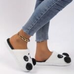 Cute Panda Cartoon Plush Slippers For Women - Cozy Winter Indoor House Shoes With Soft Fabric Upper, Warm Lining & Durable Tpr Sole, Black & White Animal Design, Cute Slippers - Image 5