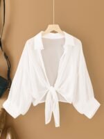Plus Size Women'S Lightweight Semi-Sheer Chiffon Cardigan - Short Sleeve Open Front Cover-Up With Front Bow Tie Detail, Beach Cover-Up For Swimsuits, Casual Elegance All-Season Machine Washable, Seasonal Fashion | Feminine Bow Detail | Soft Drape Fabric - Image 3