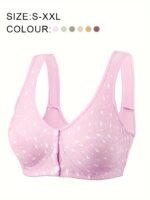 Women'S Front Closure Wireless Bralette - Breathable & Comfortable, Random Print Design, No Padding, Adjustable Straps For Everyday Wear, Comfortable Undergarment, Sleek Modern Look, Smooth Texture Fabric