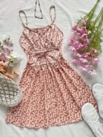 Women'S Ditsy Floral Backless Strap Sundress With Adjustable Bow Tie Waist - Knee-Length Sleeveless Summer Dress, Machine Washable Lightweight Fabric For Beach Vacations & Casual Outings, Vacation Attire, Nontransparent Material - Image 6