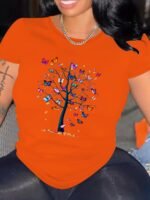 Butterfly Tree Print Crew Neck T-Shirt, Casual Short Sleeve T-Shirt For Spring & Summer, Women'S Clothing - Image 6