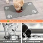 1Pc Quick Dry Diatomaceous Earth Pet Feeding Mat - Splash-Proof, Absorbent, Easy To Clean, For Dogs And Cats, Herring Bone Pattern With Paw Print Design, Black, Washable Pet Feeding Mat - Image 5
