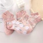 5 Pairs Women'S Floral Print Ankle Socks - Pink Low-Cut No-Show Spring/Autumn Socks With Delicate Flower Patterns, Breathable & Durable For Casual & Formal Wear, Seasonal Wear Socks, Durable Socks - Image 5