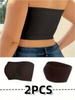 2Pcs Strapless Seamless Breathable Solid Color Comfortable Versatile Simple Sexy Plus Size Women'S Anti-Slip Ruched Bra Top Wardrobe Essential Set - Image 4