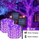 Solar String Lights - 8-Mode Outdoor Solar-Powered Christmas Tree Lights With Built-In Battery, Remote Control & Light Sensor, Durable Plastic, Courtyard, House Party, Wedding, Halloween & Christmas Decorations, Solar Christmas Lights